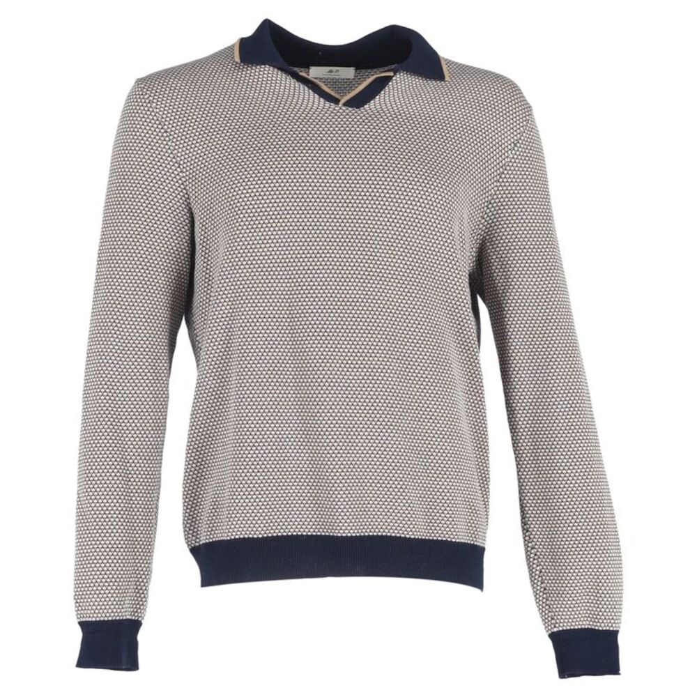 Mr. P. Knitted Open-Collared Sweater  in Blue and Brown Wool